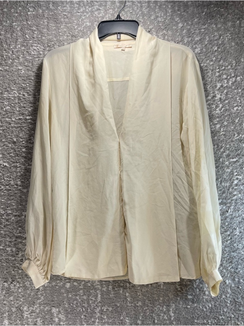 Gold Hawk Silk Blouse Button Front Taupe S Lightweight Semi-Sheer Preppy